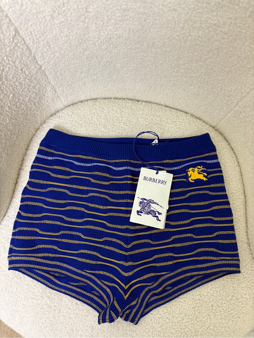 Burberry Blue & Gold Striped Knit Shorts M